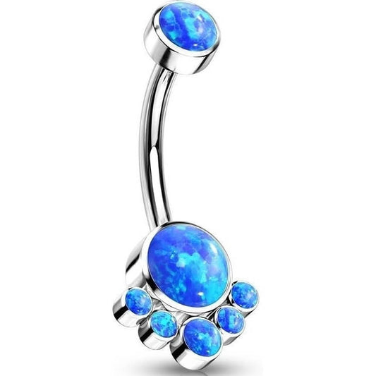 Titanium Belly Button Piercing Opal Silver Internally Threaded