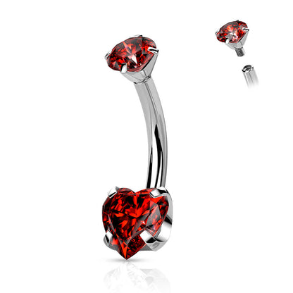 Titanio Piercing Ombelico Zircone a cuore incastonato Filettatura Interna