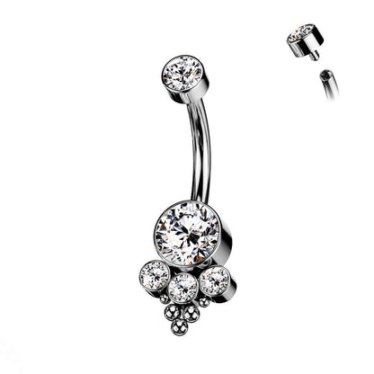 Titanium Belly Button Piercing Zirconia Opal Silver Internally Threaded