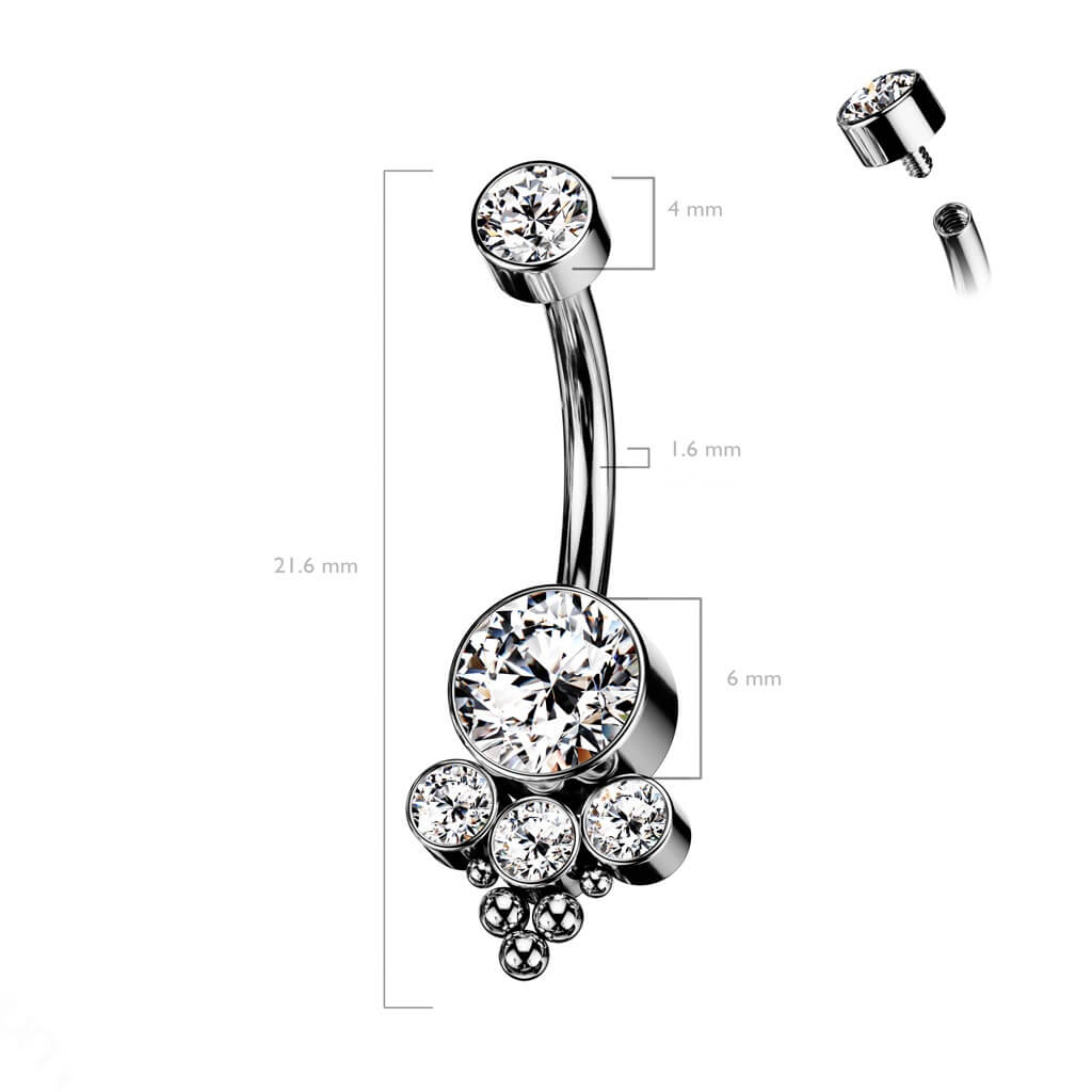 Titanium Belly Button Piercing Zirconia Opal Silver Internally Threaded