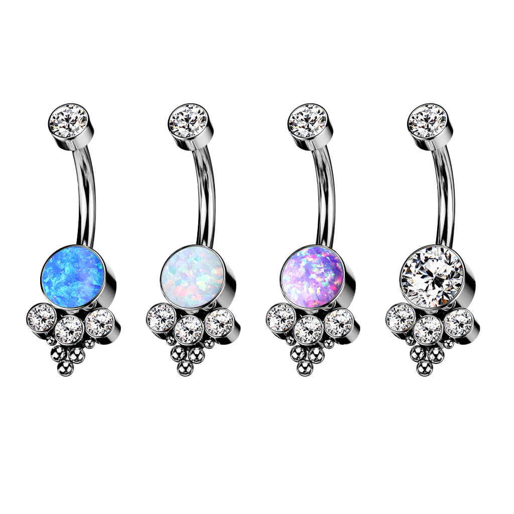 Titanium Belly Button Piercing Zirconia Opal Silver Internally Threaded