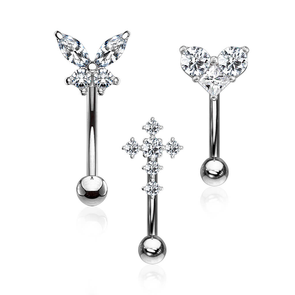 Eyebrow Piercing Set Butterfly Heart Cross Zirconia