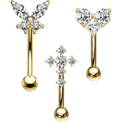 Eyebrow Piercing Set Butterfly Heart Cross Zirconia