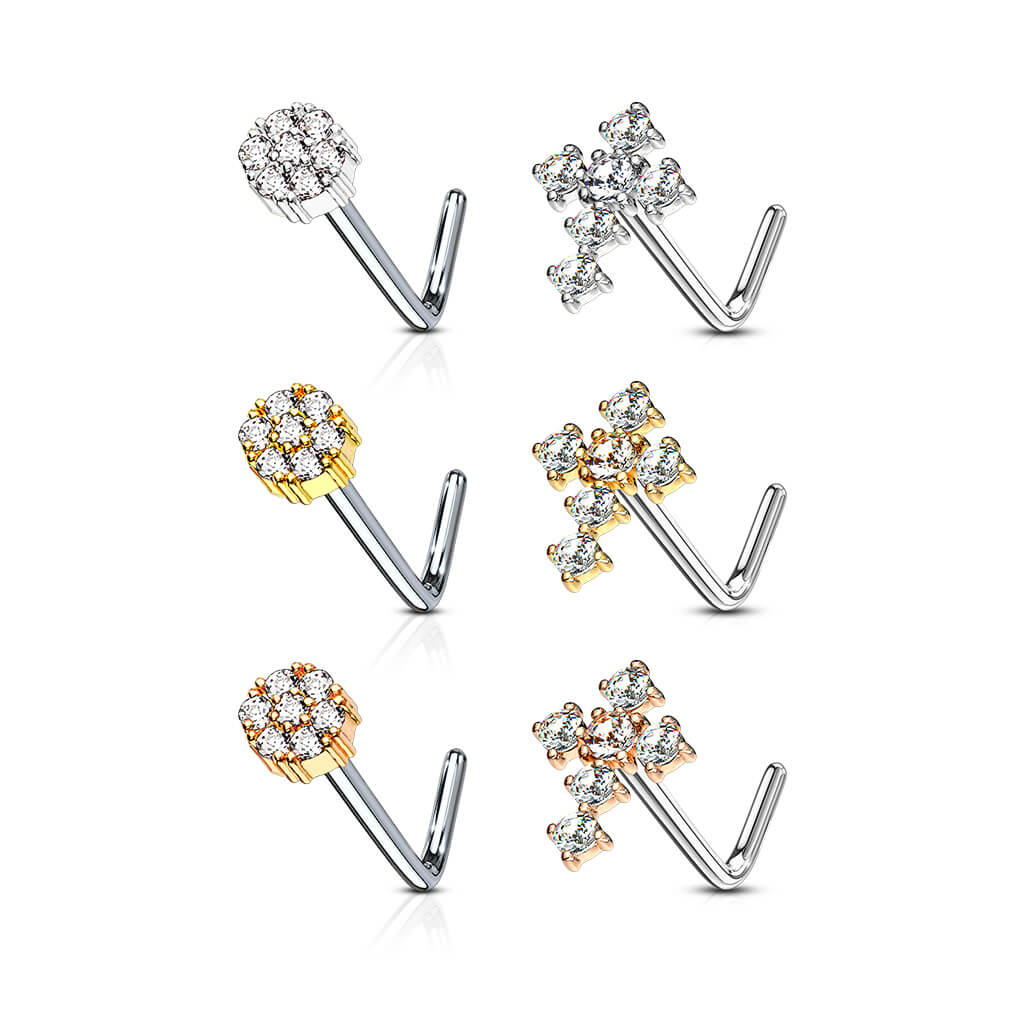 Nose L-Shape Flower Cross Zirconia