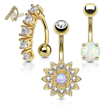 Bauchnabelpiercing Set Zirkonia Opal Gold