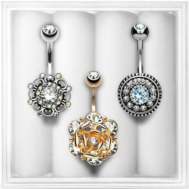 Belly Button Piercing Flower Zirconia