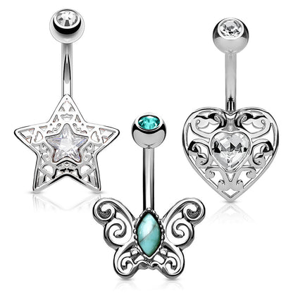 Belly Button Piercing Set Zirconia