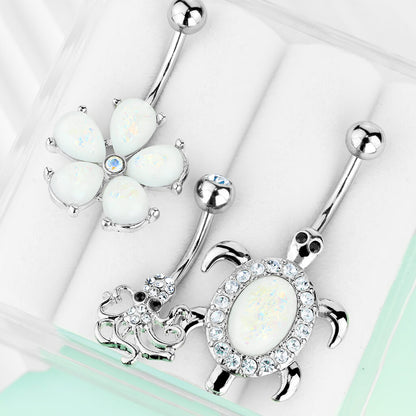 Belly Button Piercing Set Zirconia Opal Siber