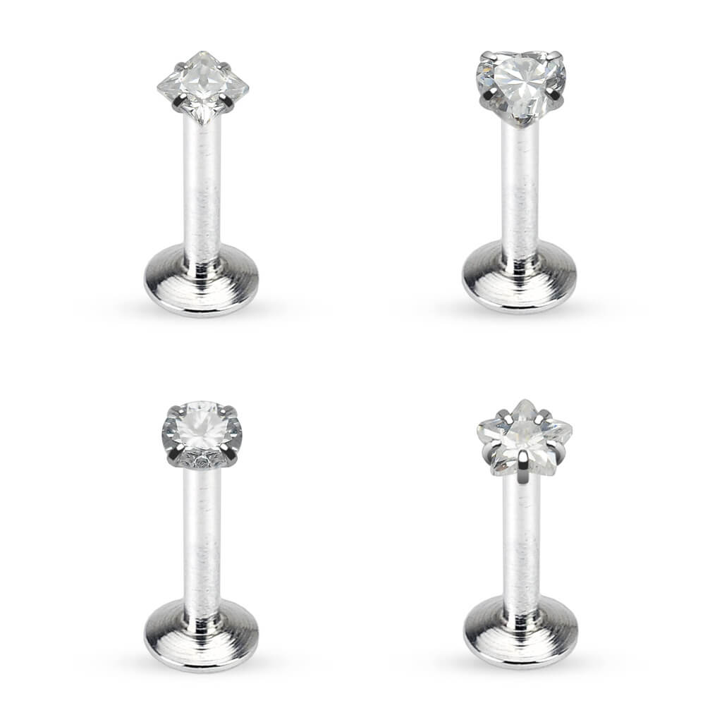 Labret Set Zirconia Silver Internally Threaded