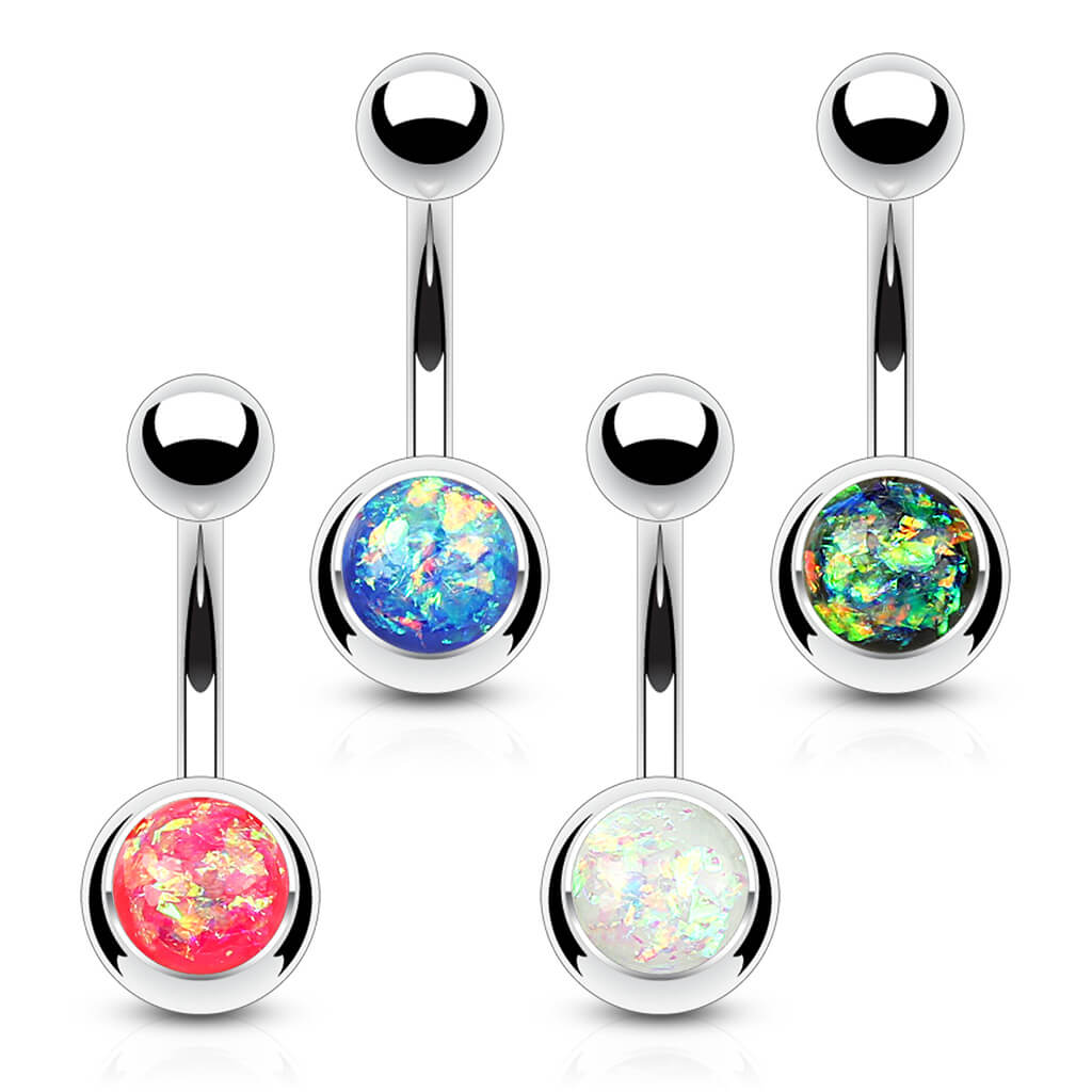 Belly Button Piercing Opal Ball Silver