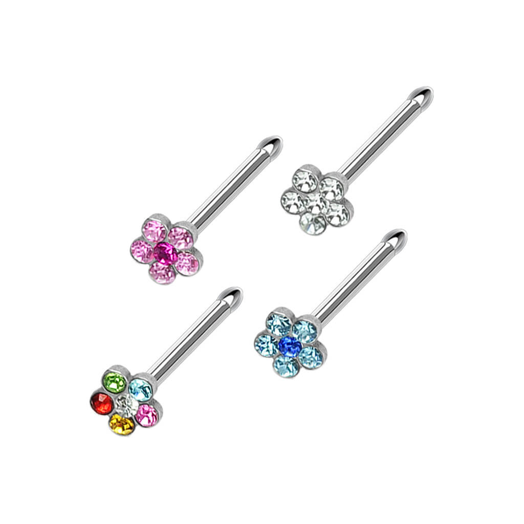 Nose Stud Flower Zirconia Silver