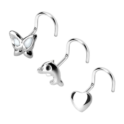 Argento 925 Screw Nasale Farfalla/cuore/delfino in argento