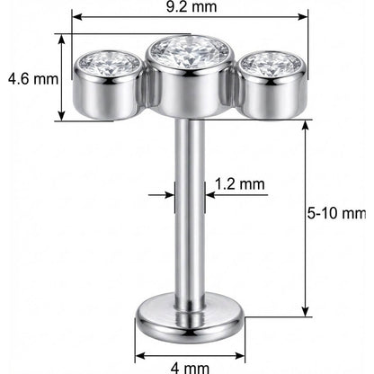 Titanium Labret Triple Bezel Crystal Arc Internally Threaded