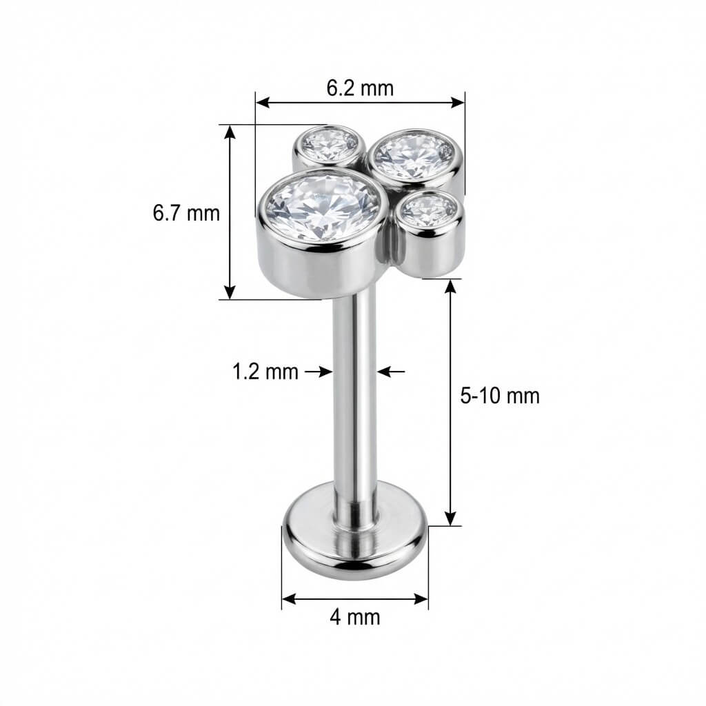 Titanium Labret Crystal Paw Print Cluster Internally Threaded