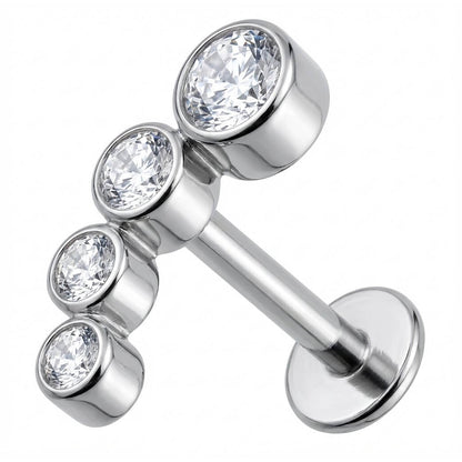 Titanium Labret Four Crystal Curved Arc Internally Threaded