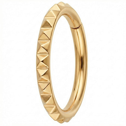 Titanium Ring Textured Geometric Pyramids Clicker