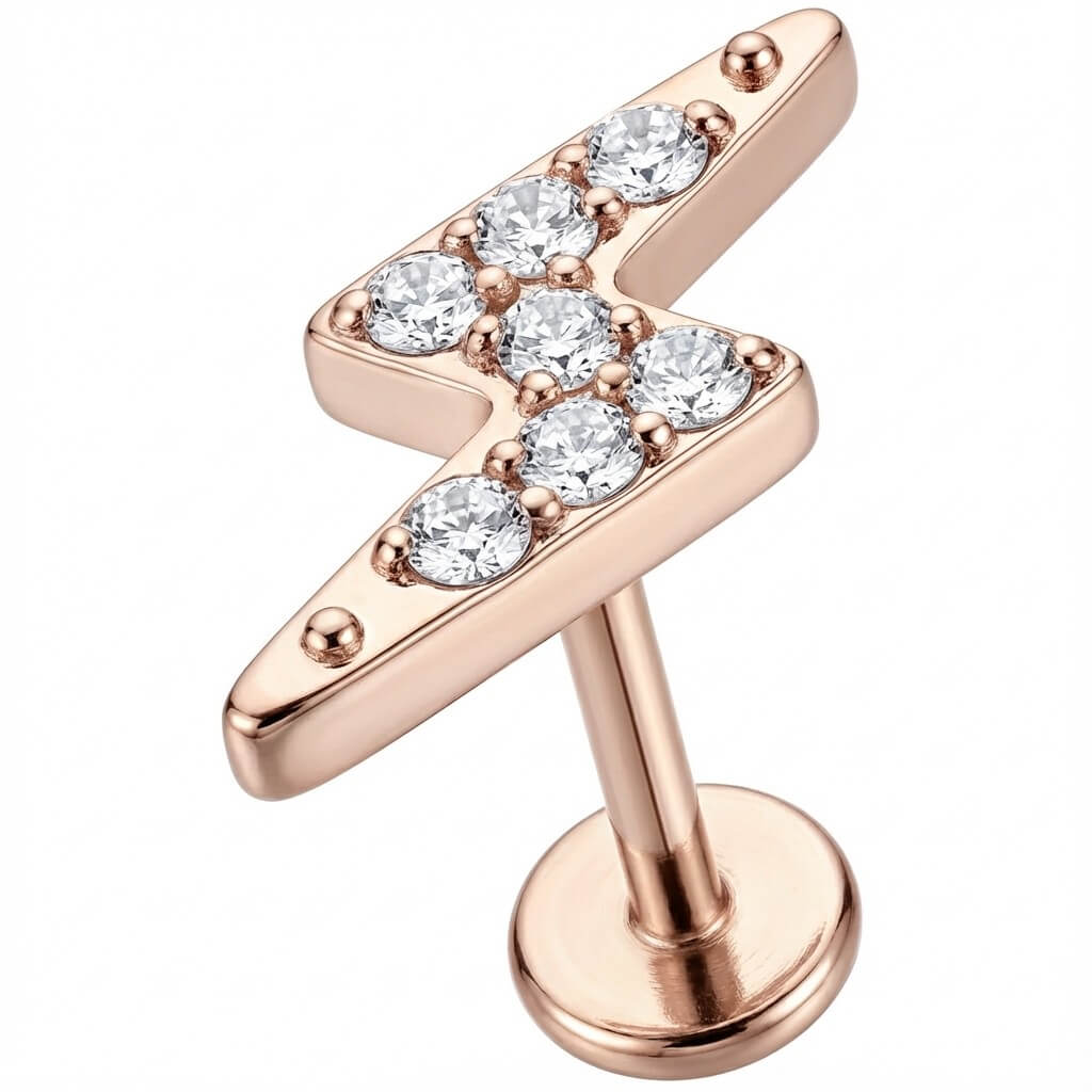 Titanium Labret Crystal Paved Lightning Bolt Internally Threaded