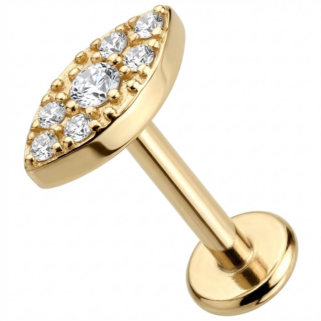 Titanium Labret Crystal Paved Marquise Shape Internally Threaded