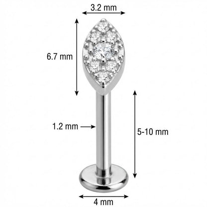 Titanium Labret Crystal Paved Marquise Shape Internally Threaded