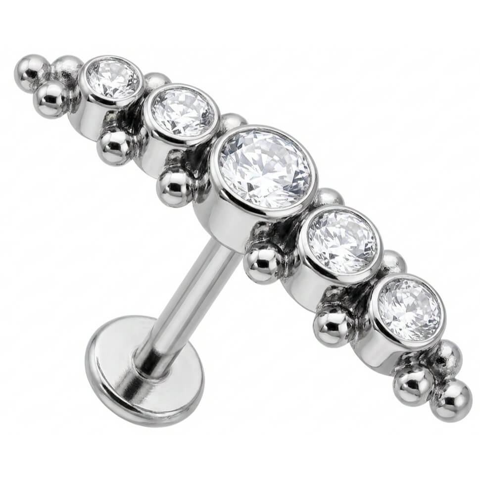 Titanium Labret Curved Crystal Cluster With Beads Internally Threaded