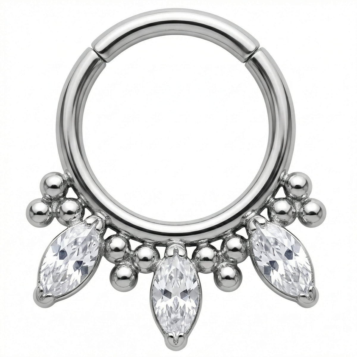 Titanium Ring Triple Marquise Beaded Crown Clicker