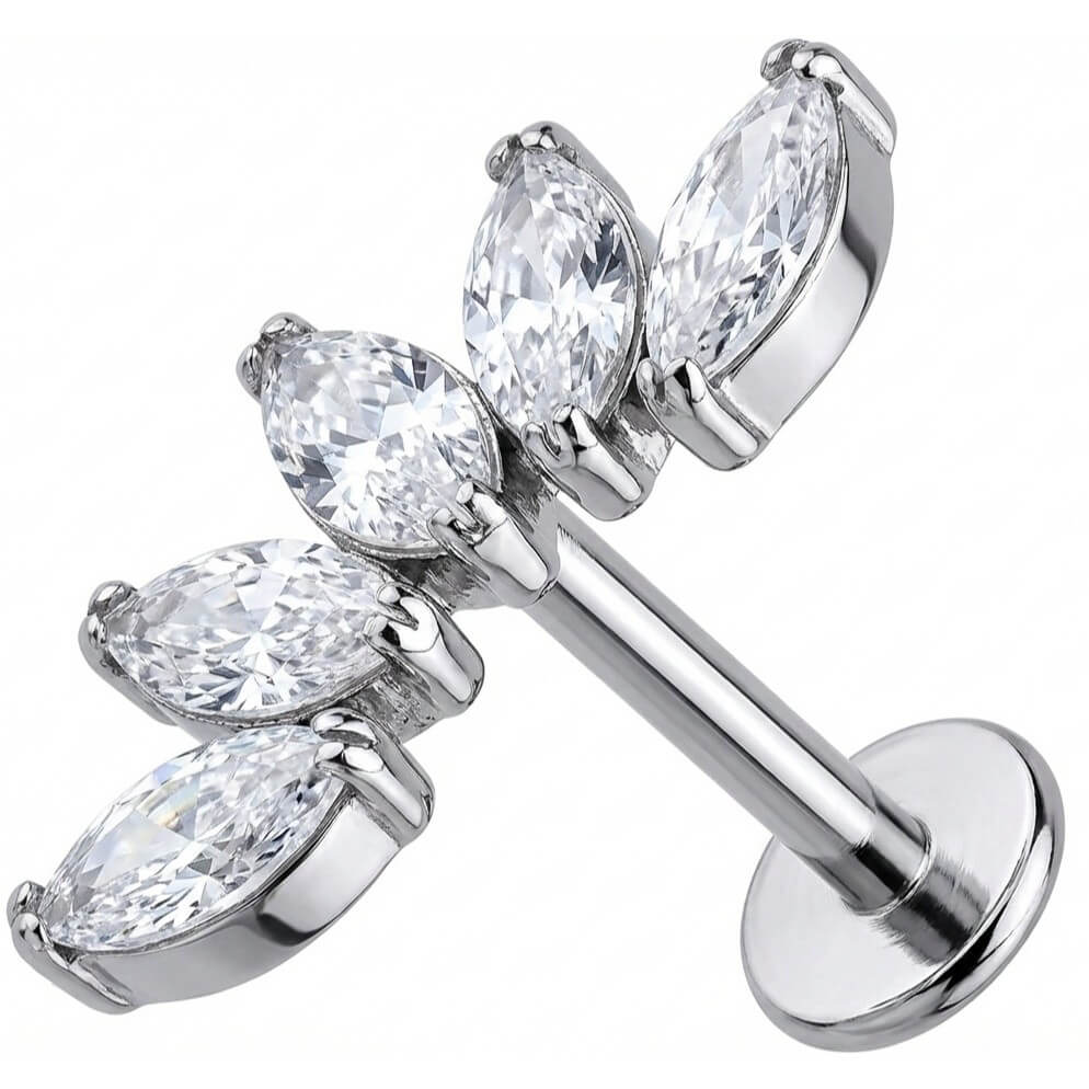 Titanium Labret Five Marquise Stone Curved Vine Internally Threaded