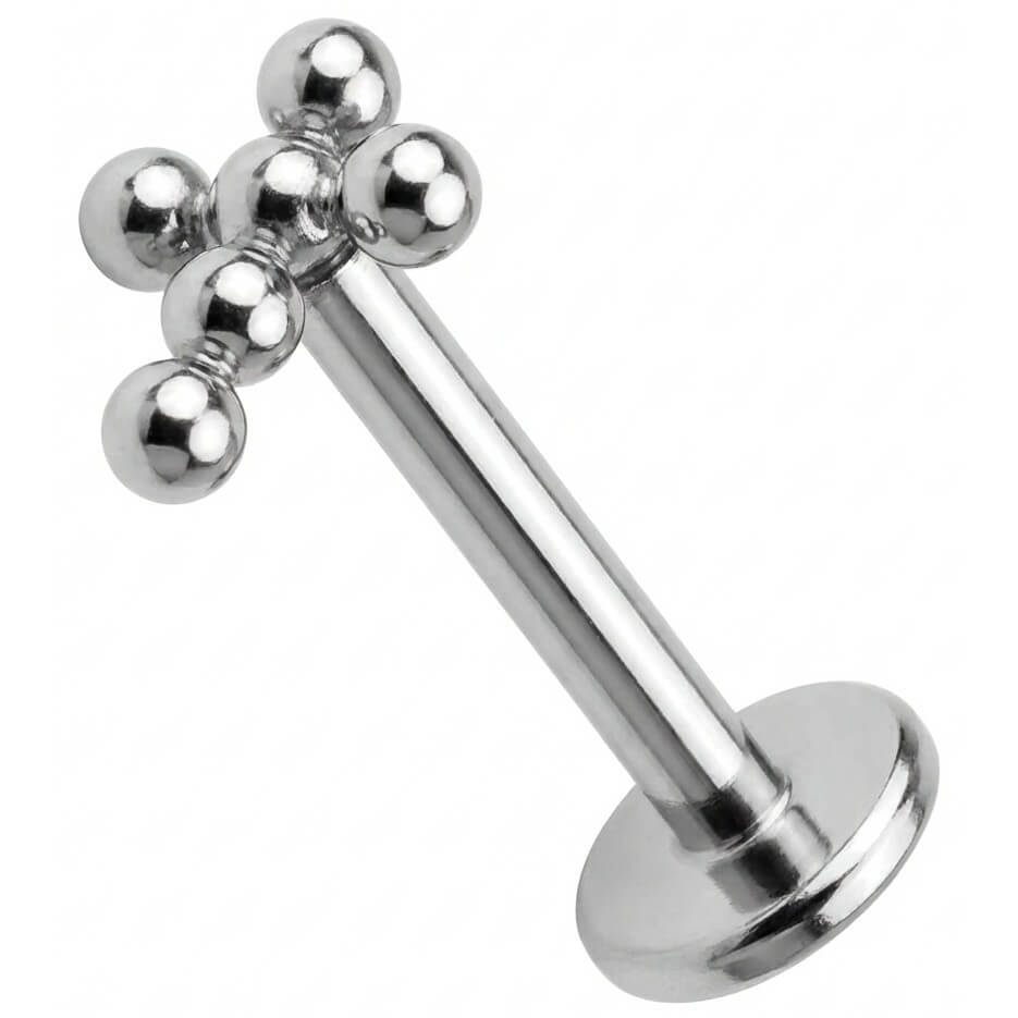 Titanium Labret Five Bead Cross Cluster Internally Threaded
