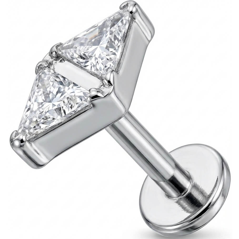 Titanium Labret Double Triangle Crystal Bow Tie Internally Threaded