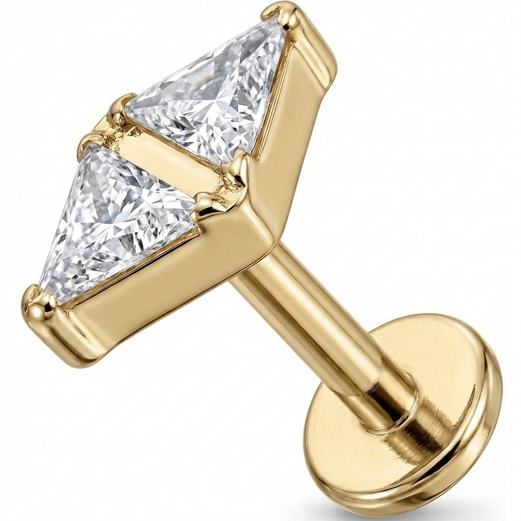 Titanium Labret Double Triangle Crystal Bow Tie Internally Threaded