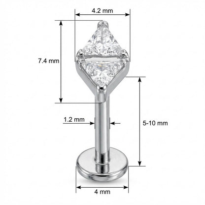 Titanium Labret Double Triangle Crystal Bow Tie Internally Threaded