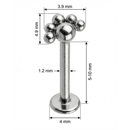 Titanium Labret Beaded Fan Cluster Top Internally Threaded