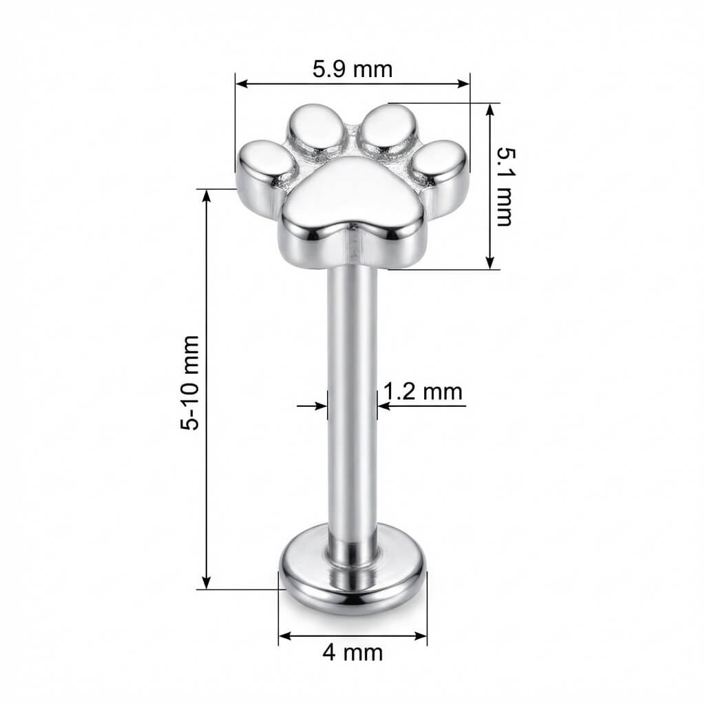 Titanium Labret Little Animal Paw Print Internally Threaded