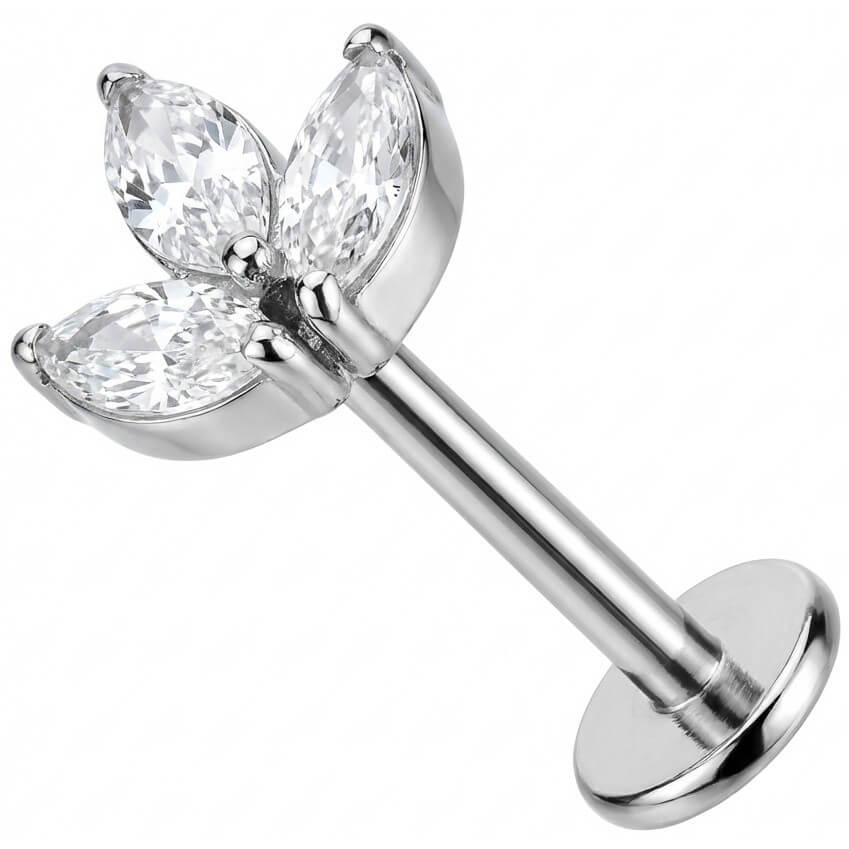 Titanium Labret Three Marquise Crystal Petals Internally Threaded