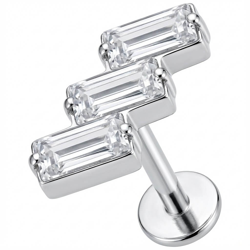 Titanium Labret Triple Baguette Crystal Cluster Internally Threaded