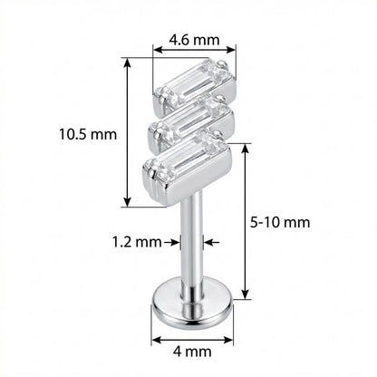 Titanium Labret Triple Baguette Crystal Cluster Internally Threaded