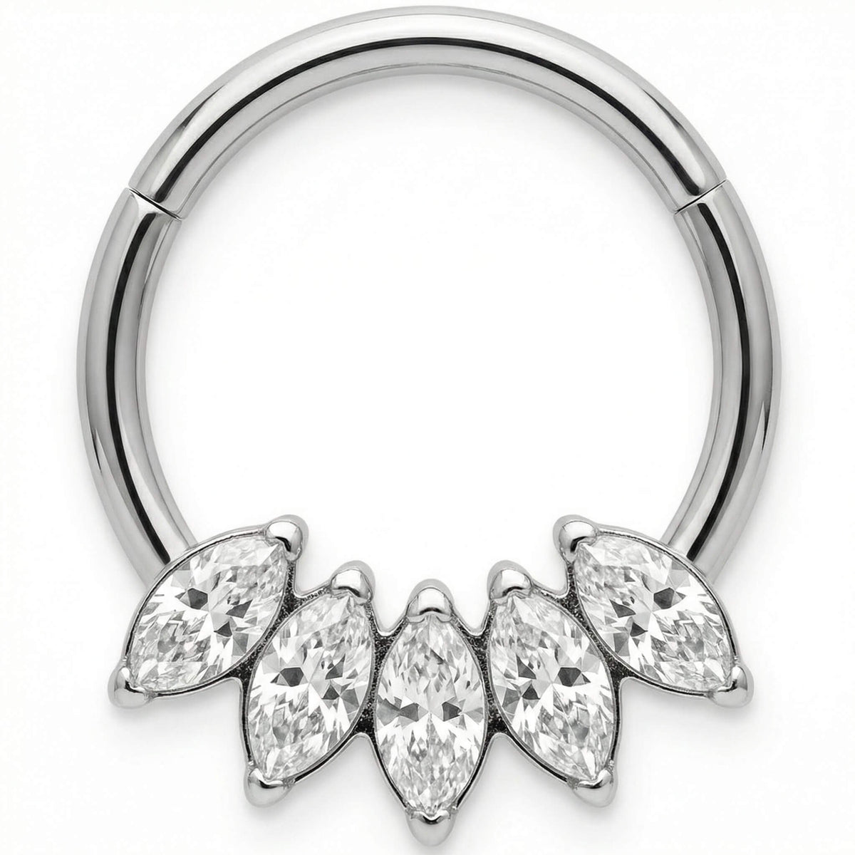 Titanium Ring Five Marquise Stone Fan Crown Clicker