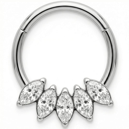Titanium Ring Five Marquise Stone Fan Crown Clicker
