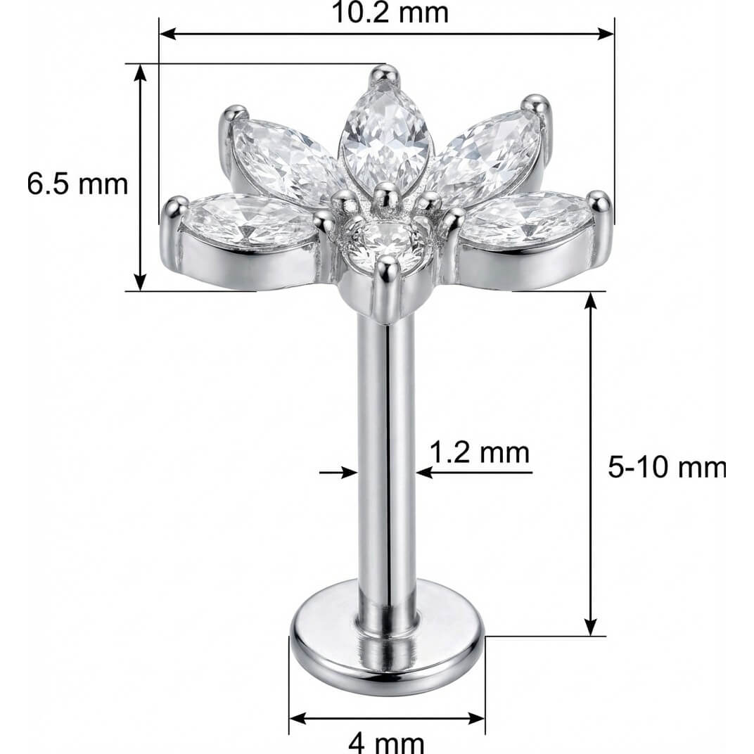 Titanium Labret Marquise Crystal Lotus Fan Internally Threaded
