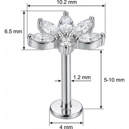 Titanium Labret Marquise Crystal Lotus Fan Internally Threaded