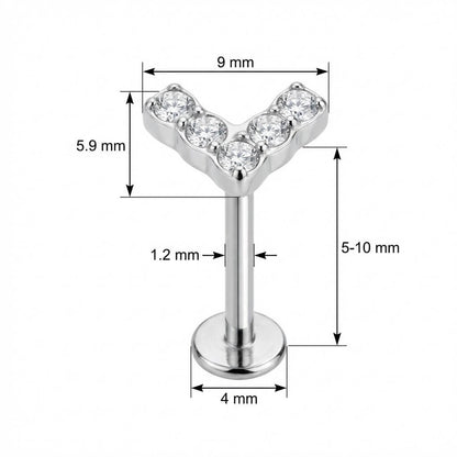 Titanium Labret Crystal Paved Lightning Bolt Internally Threaded
