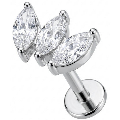 Titanium Labret Triple Marquise Crystal Fan Internally Threaded