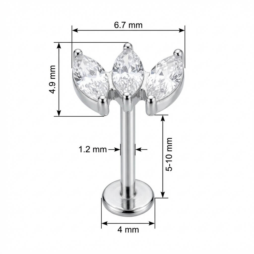 Titanium Labret Triple Marquise Crystal Fan Internally Threaded