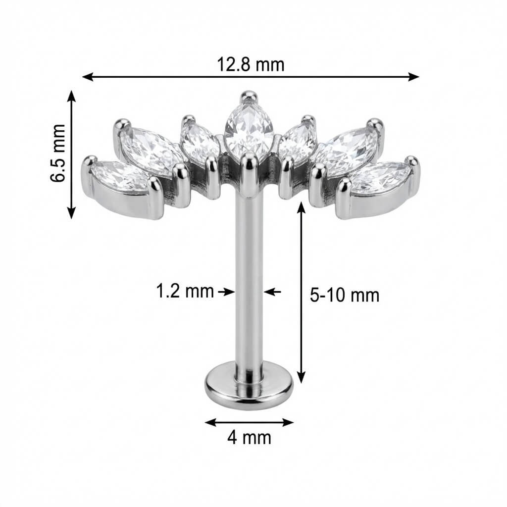 Titanium Labret Curved Marquise Crystal Vine Arc Internally Threaded
