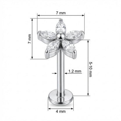 Titanium Labret Marquise Cut Crystal Flower Internally Threaded