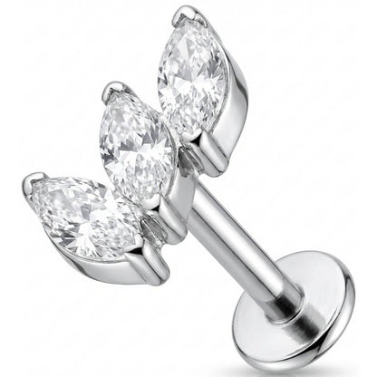 Titanium Labret Triple Marquise Crystal Fan Internally Threaded