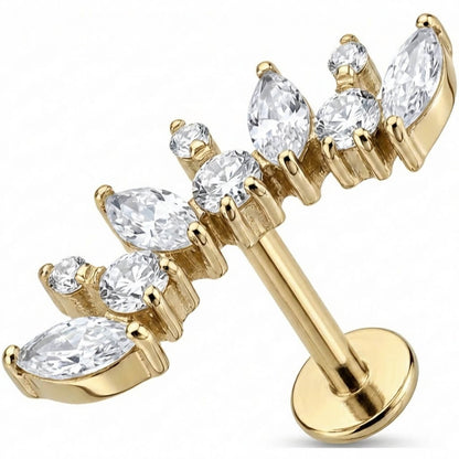 Titanium Labret Crystal Vine Arc Cluster Internally Threaded