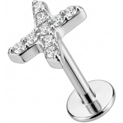 Titanium Labret Crystal Paved X Shape Internally Threaded