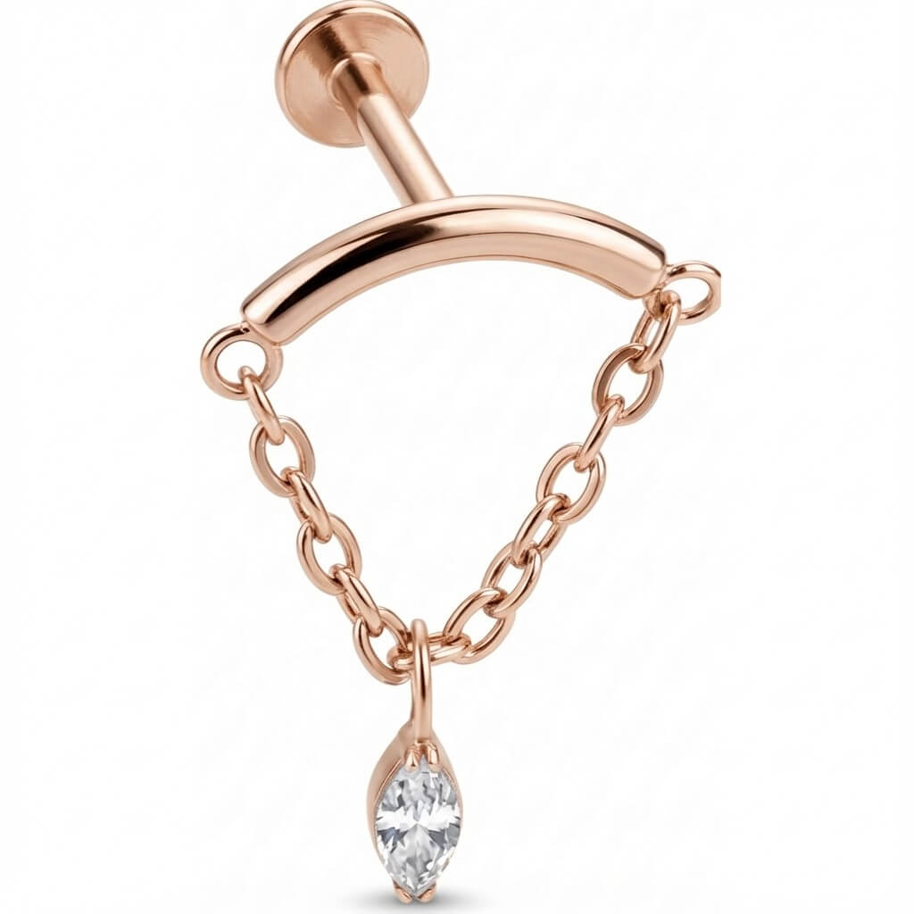 Titanium Labret Curved Bar with Draped Chain Internally Threaded