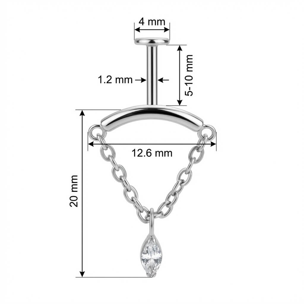Titanium Labret Curved Bar with Draped Chain Internally Threaded