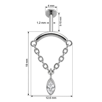 Titanium Labret Curved Bar Draped Chain Marquise Internally Threaded